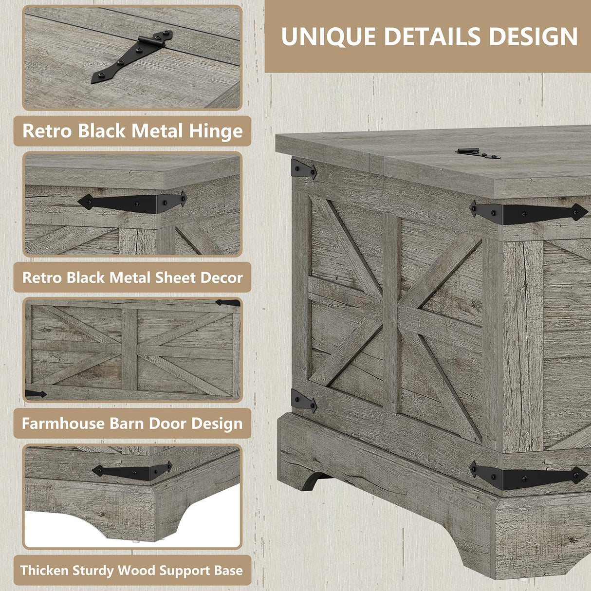 furomate Farmhouse Lift Top Coffee Table, Square Wood Center Table with Large Hidden Storage Compartment for Living Room, Rustic Modern Table with Hinged Lift Top, Oak Grey furomate