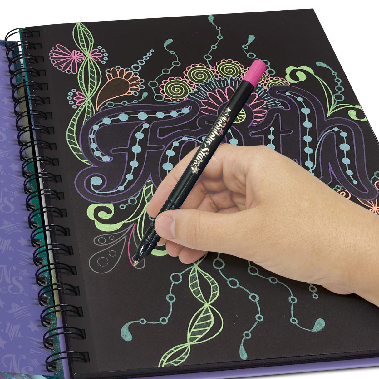 Large Coloring Book for Girls - 60 Black Coloring Pages - Comes with 8 Neon-Ink Gel Pens Nebulous Stars