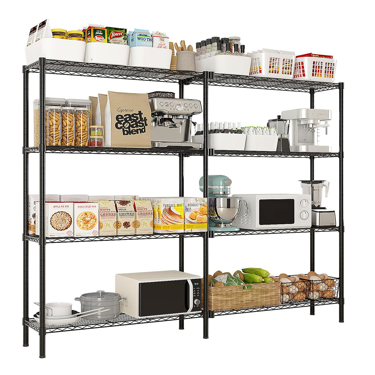 L Shaped Adjustable Storage Shelves 49.2''W X 70.86''H , 4 Tier Wire Shelving Unit, Heavy Duty Garage Corner Shelf, Metal Standing Shelf Units, Pantry Shelf for Corner Laundry Kitchen Pantry Closet SESAISHEIR