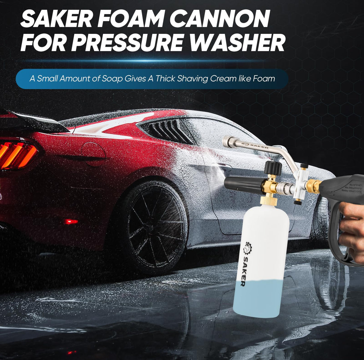 Saker Foam Cannon for Pressure Washer Kit with Foam Cannon Dual Connector Accessory,Pressure Washer Gun for Car Washing and Cleaning,5 Power Washer Sprayer Nozzles Saker