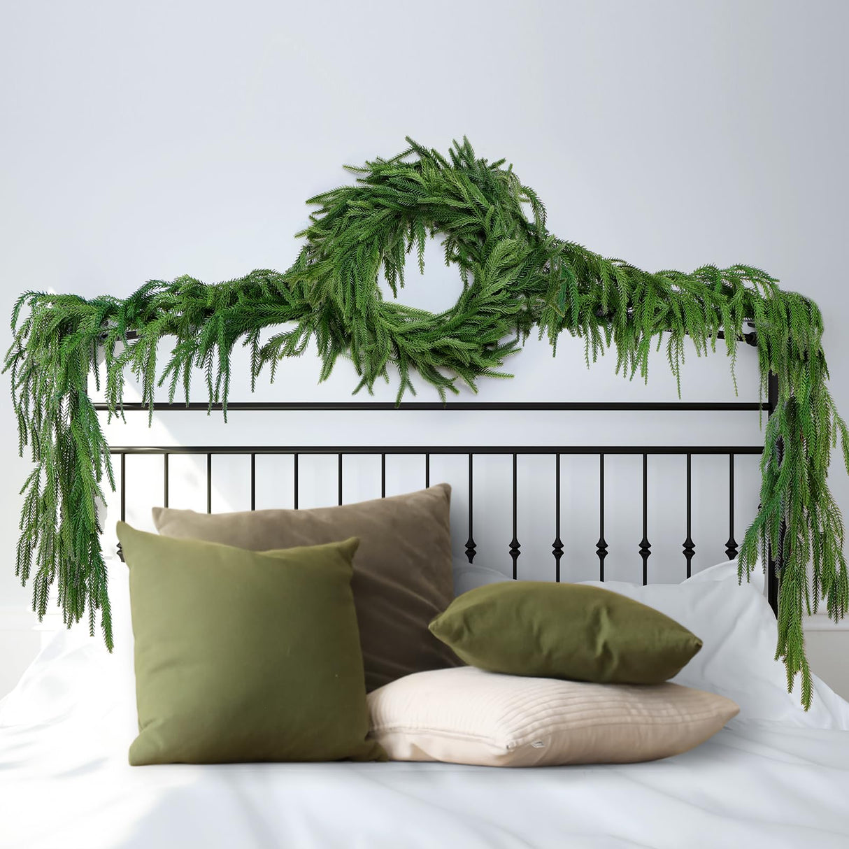 2 Pack Christmas Norfolk Pine Garlands 9FT, Real Touch Artificial Greenery Garland – Full Evergreen Pine Garland for Mantle, Fireplace, Table, Wall, Stairs & Outdoor Holiday Décor Geegoods