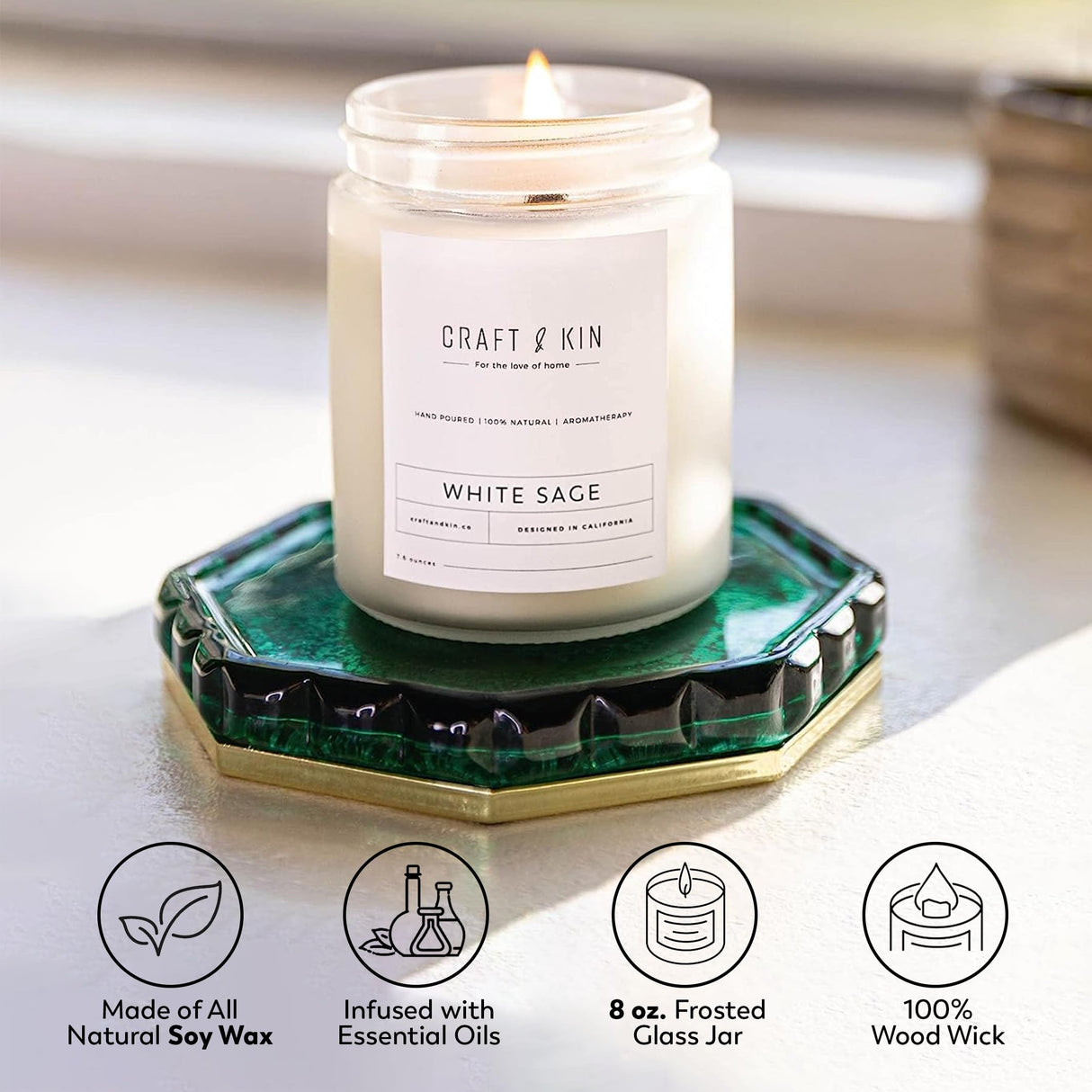 White Sage Candles | Sage Candles for Cleansing House | Summer Candle, Wood Wicked Candles | 8 oz 45 Hour Burn, Scented Candles for Home Scented Candle Sage, Soy Candles, Masculine Candle Craft & Kin