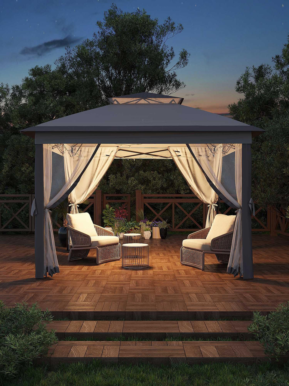 Garveelife 11x11 Pop Up Canopy Tent with Mosquito Netting, Outdoor Canopy Shelter Easy Setup, Water & UV Resistant - Gray Garveelife