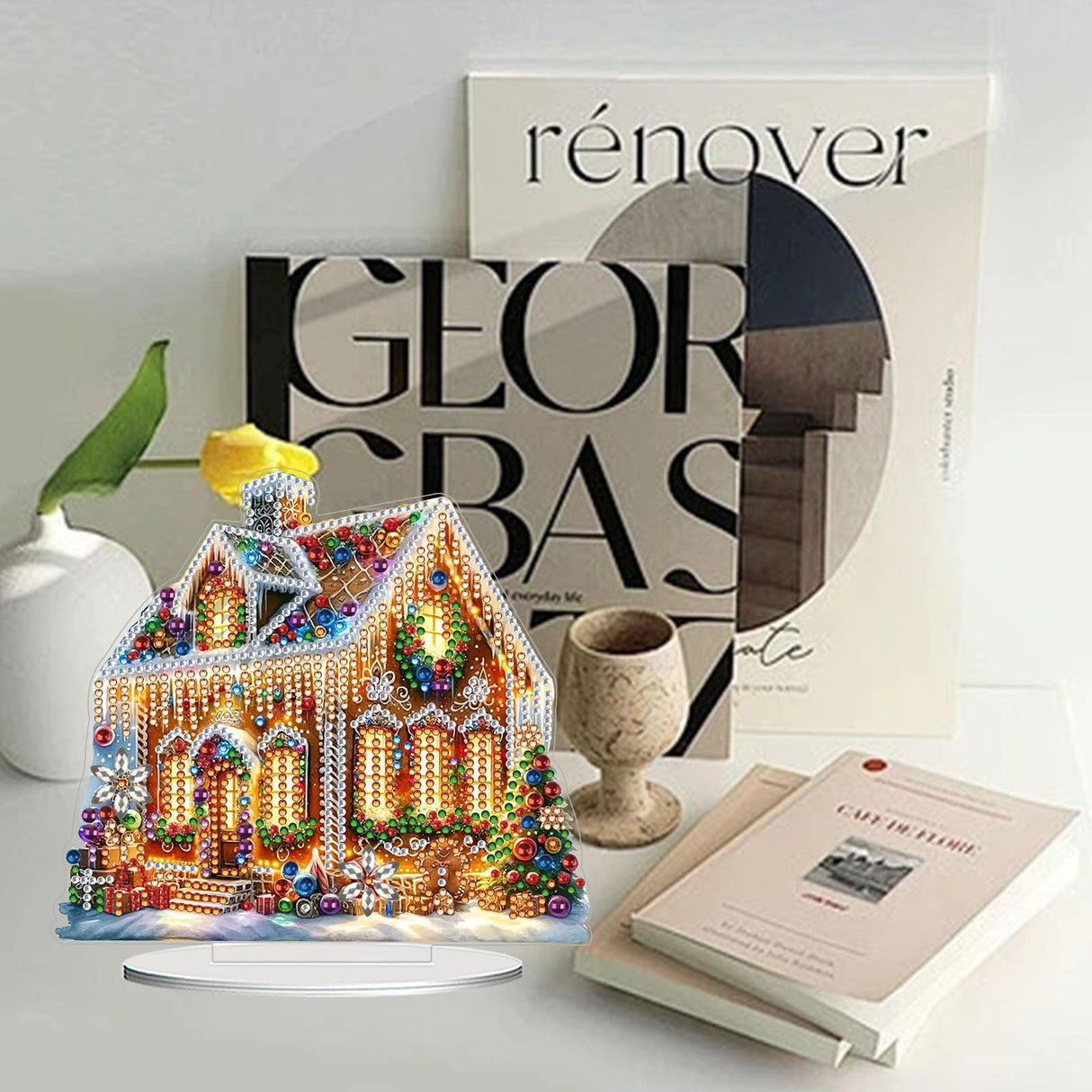 AIBOERL 5D Diamond Art Ornaments Kits, House DIY Diamond Art Painting Desktop Ornament, Special Shaped Crystal Diamond Art Painting Tabletop Home Office Decor AIBOERL