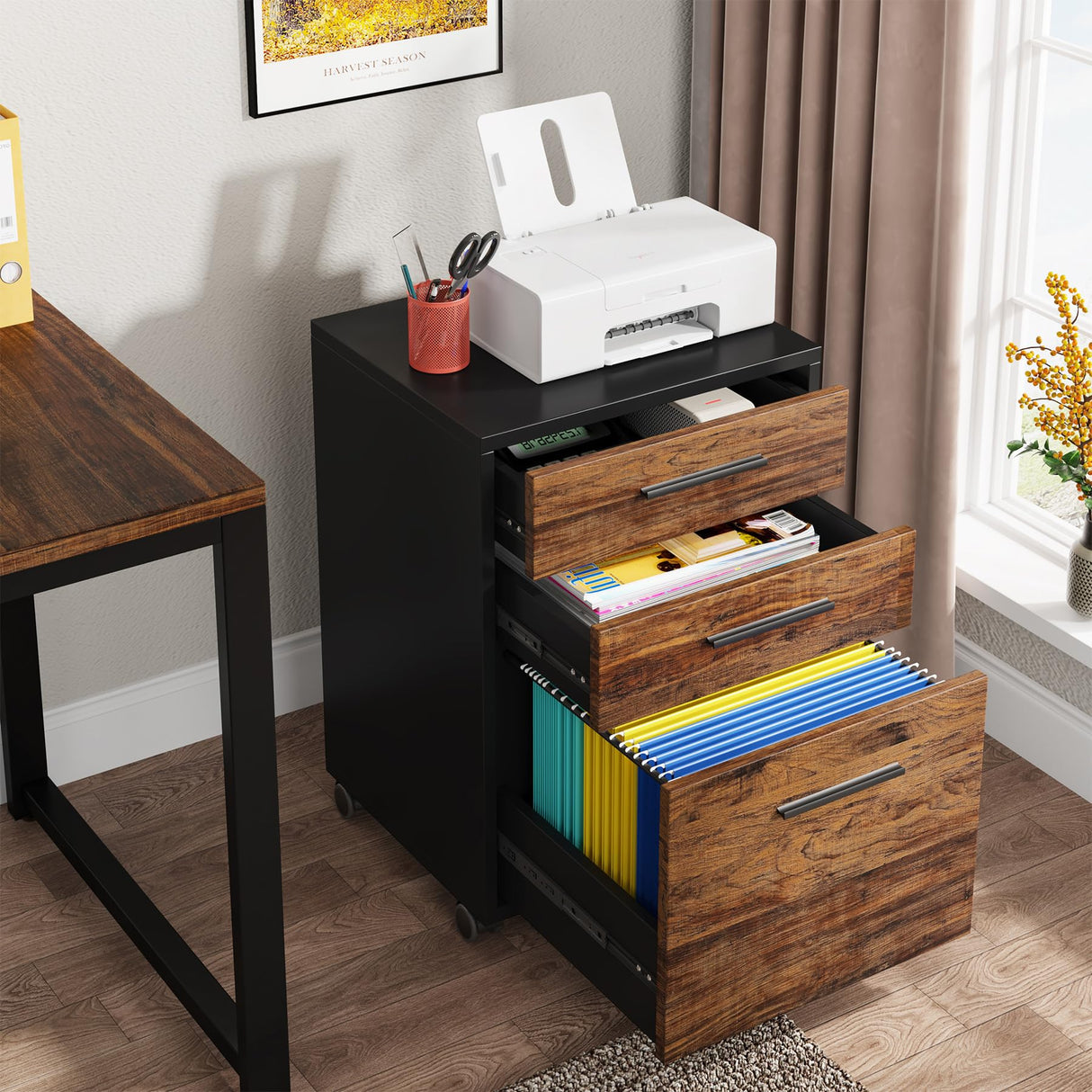 Tribesigns 63" L-Shaped Computer Desk with Mobile File Cabinet, Large Executive Office Desk with 3-Drawer Vertical Filing Cabinet, Business Furniture Sets for Home Office Tribesigns