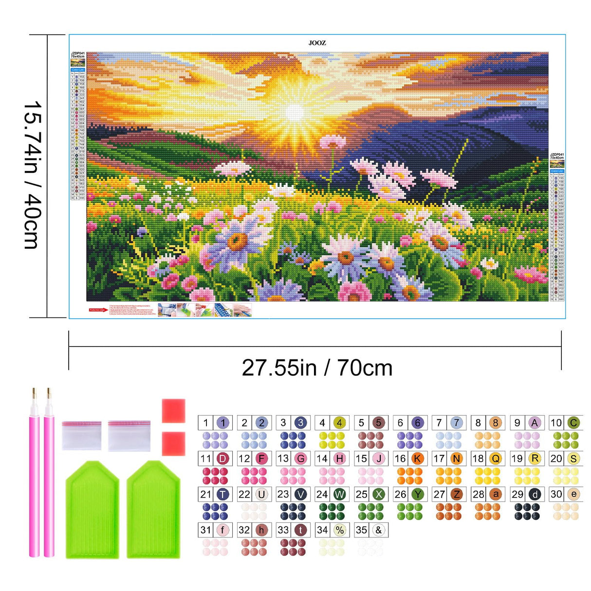 JOOZ Large Landscape Diamond Art Kits for Adults - 5D Sunset Diamond Painting Kits for Adults, DIY Full Drill Mountain Flowers Diamond Art Painting Kits, Gem Art Kits for Wall Decor 27.5x15.7 Inch JOOZ