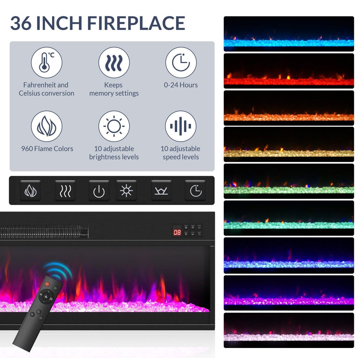 BELLEZE 70" Floating Fireplace TV Stand Wall Mounted with 36" Electric Fireplace,960 RGB Colors Entertainment Center with Storage for TVs up to 80", Modern Media Console TV Shelf for Living Room BELLEZE