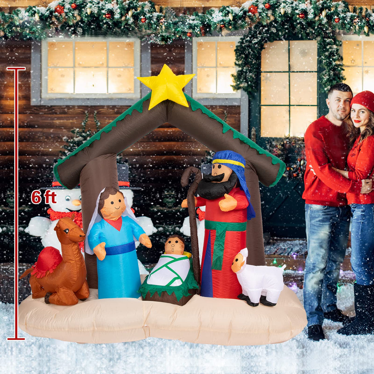 MUMTOP 6 FT Christmas Inflatables Outdoor Decorations - Nativity Scene Nativity Sets Inflatable Outdoor, Built-in LED Light Christmas Blow Up Yard Decorations MUMTOP