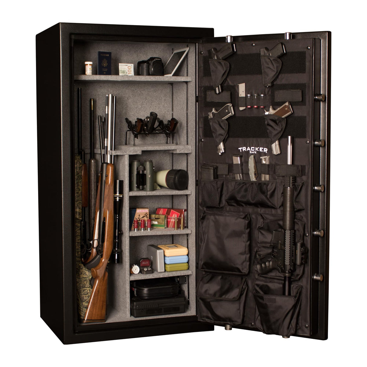 Tracker Safe Gun Safe with Mechanical Lock, 1 Hr Fire Rating, 24x30x59, 22 Gun Cap., Black Tracker Safe