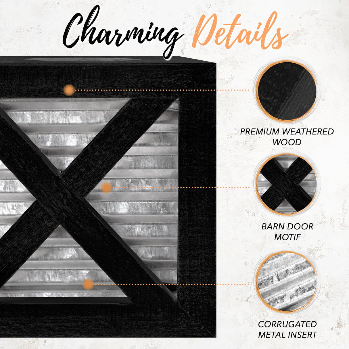 Autumn Alley Barn Door Square Farmhouse Tissue Box Cover in Black and Galvanized – Farmhouse Bathroom Accessories – Rustic Bathroom Décor Tissue Holder | Wood Galvanized Tissue Box Cover Autumn Alley