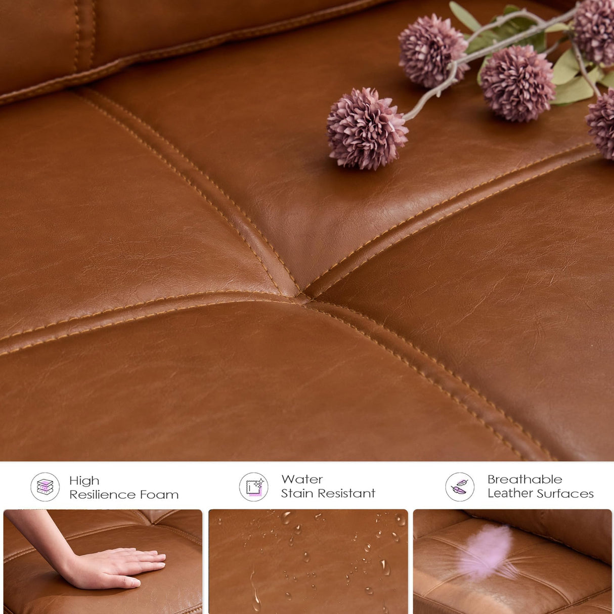 TYBOATLE 65" Brown Faux Leather Sofa Couches for Living Room, Mid-Century Modern Tufted Comfy Loveseat w/USB Charging Ports and Wide Arms, 2 Seater Office Small Couch for Small Space Bedroom TYBOATLE