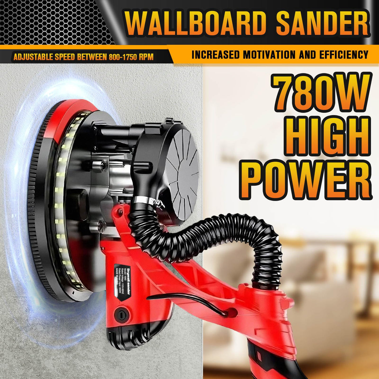 Drywall Sander with 5 Variable Speeds and Double-Deck LED,750W High Power - Ideal for grinding drywall, ceilings, interior walls, exterior walls,loose plaster LuckySlycyc