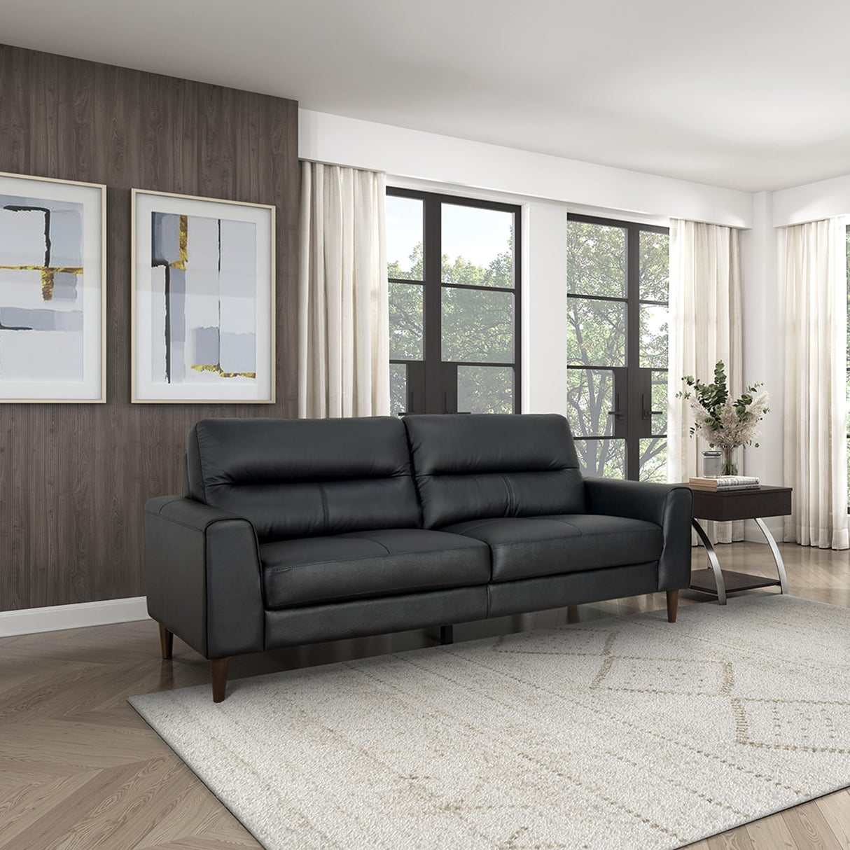 Lexicon Leather Couch Sofa, Modern Couch Sofa, Top Grain Leather Sofa, Oversized Sofa for Living Room, Bedroom, Office, Apartment, Waiting Room, 3-Seater Couches, Black Lexicon