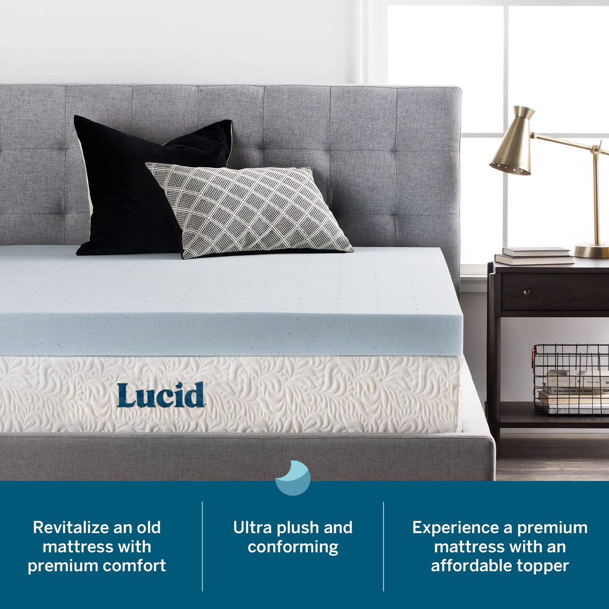 LUCID 4 Inch Gel Memory Foam Mattress Topper-Ventilated Design-Ultra Plush-King LUCID