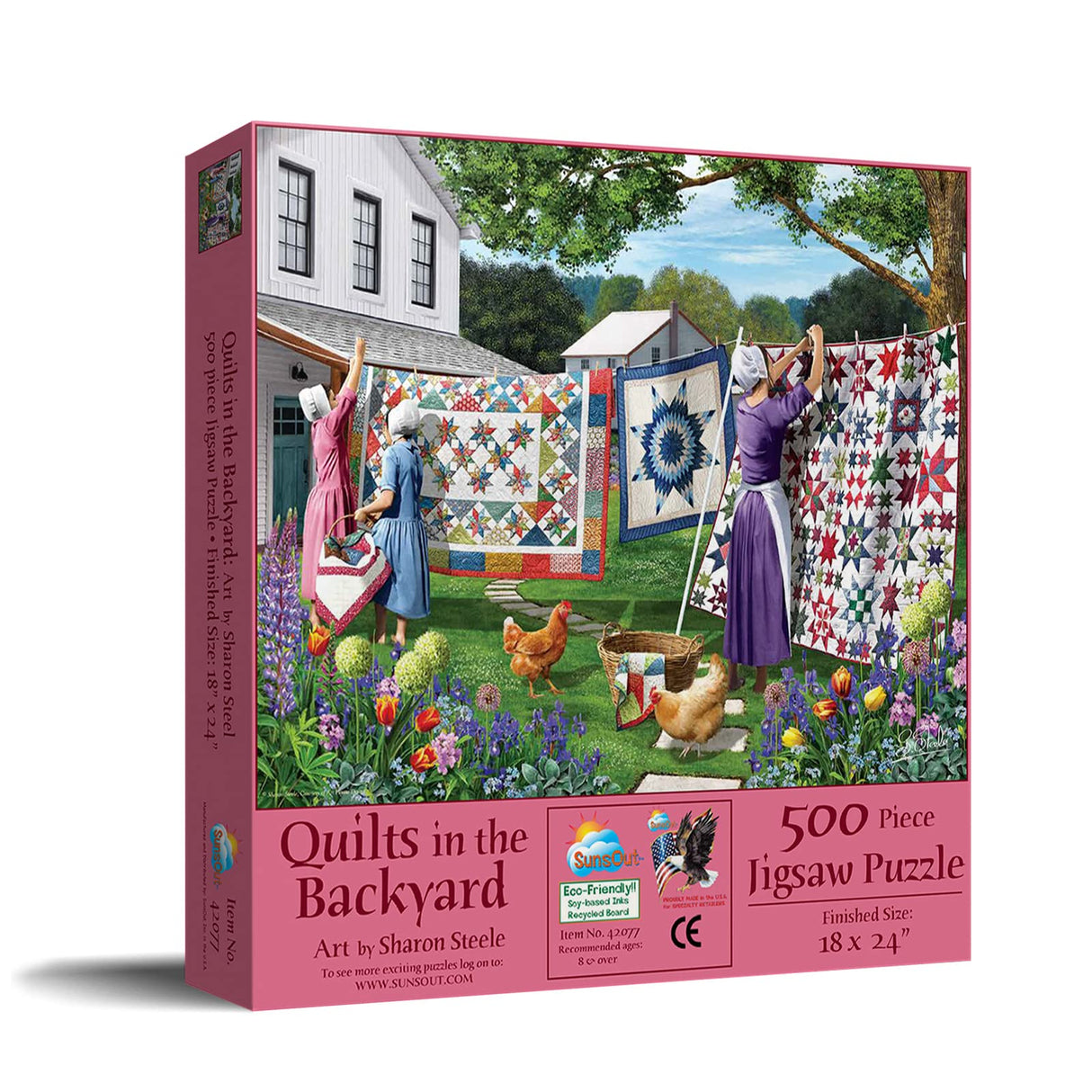 SUNSOUT INC - Quilts in The Backyard - 500 pc Jigsaw Puzzle by Artist: Sharon Steele - Finished Size 18" x 24" - MPN# 42077 SunsOut