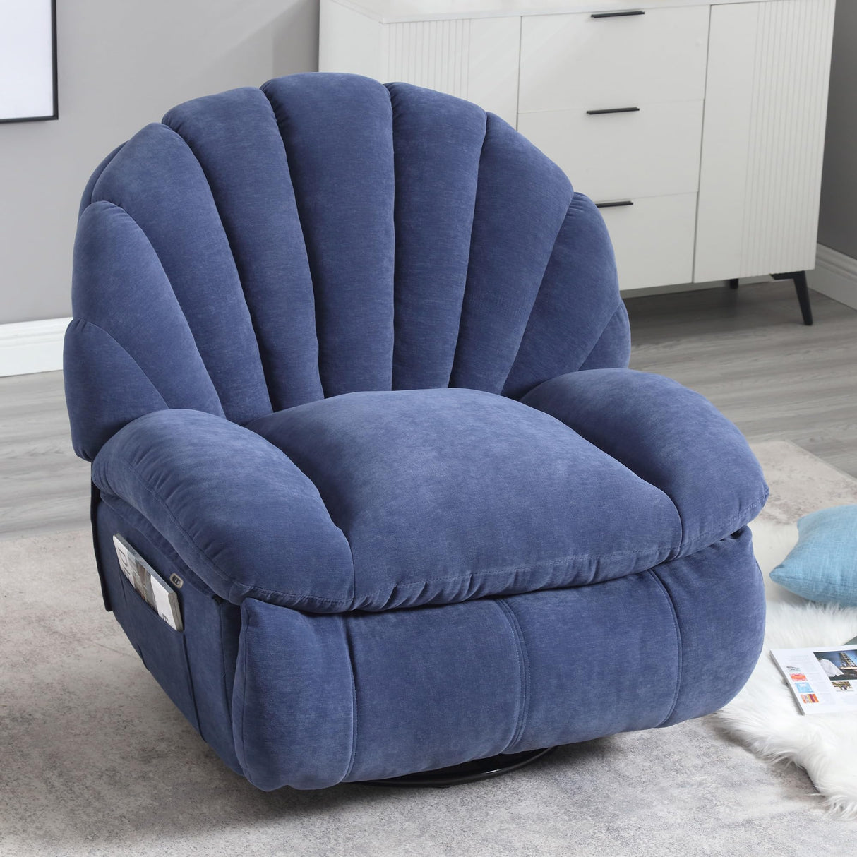 HOMYEDAMIC Power Recliner Chair Rocker Swivel, Comfortable Soft Fabric Shell Shape with Storage 360 Swivel Electric Big Tall Single Reclining Sofa for Adults Living Room Bedroom (ET-Blue) HOMYEDAMIC
