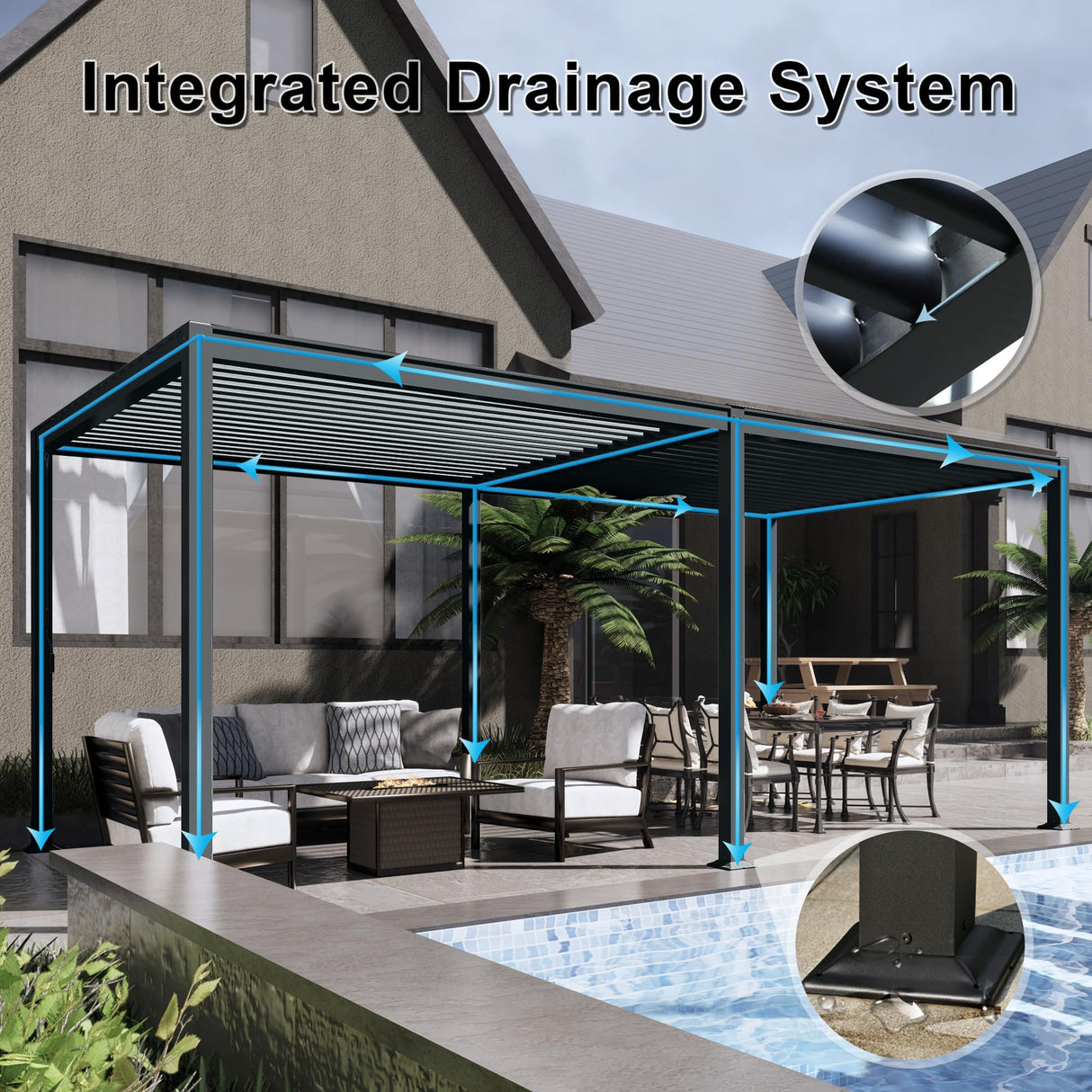 MASTERCANOPY 12’ X 16’ Louvered Pergola Outdoor Aluminum Patio Pergola with Adjustable Roof for Deck Backyard Garden (Black) MASTERCANOPY