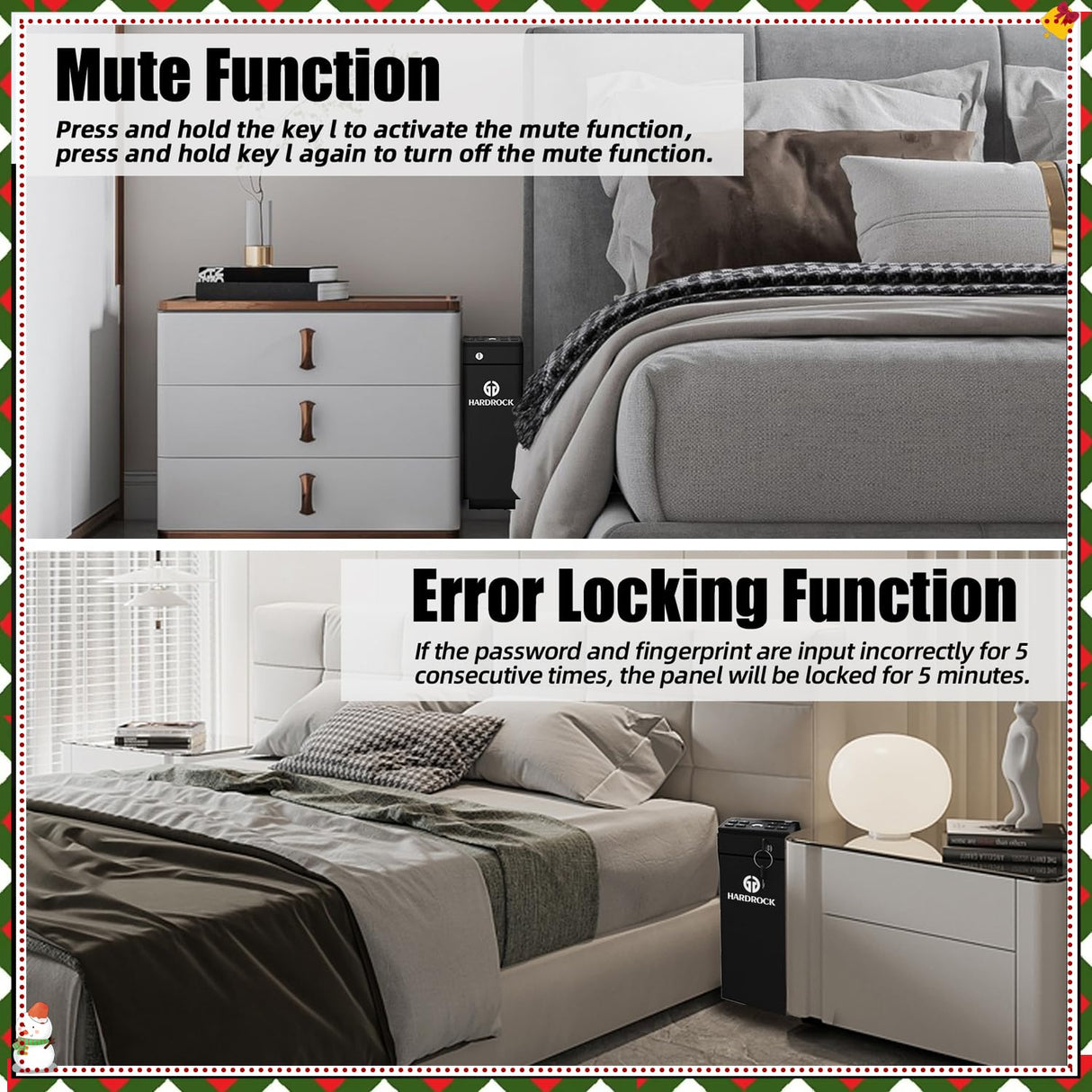 HARDROCK [ 2 Guns Capacity Gun Safe for Pistols, Biometric Wall Mounted Handgun Safe Box for Desk, Bedside,Truck,Drop Down Quick Access Security Safe with Fingerprint Keypad Lock for Home nightstand HARDROCK