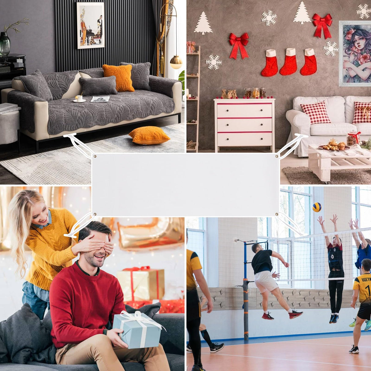 FVIEXE 4PCS 2x6 Ft Polyester Oxford Cloth Sublimation Vinyl Banner Blank DIY Signs Banner with Hanging Rope for Indoor Outdoor Wall Decoration Party Birthday Halloween Thanksgiving FVIEXE