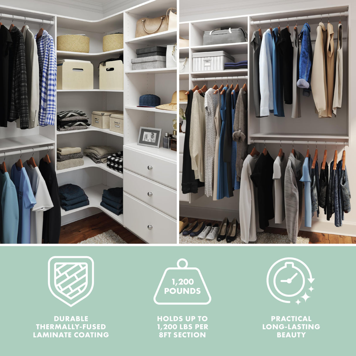 Easy Track PH43-WH Ultimate Corner Wood Kit Closet Organizer in White with White-Vinyl Hardware Easy Track