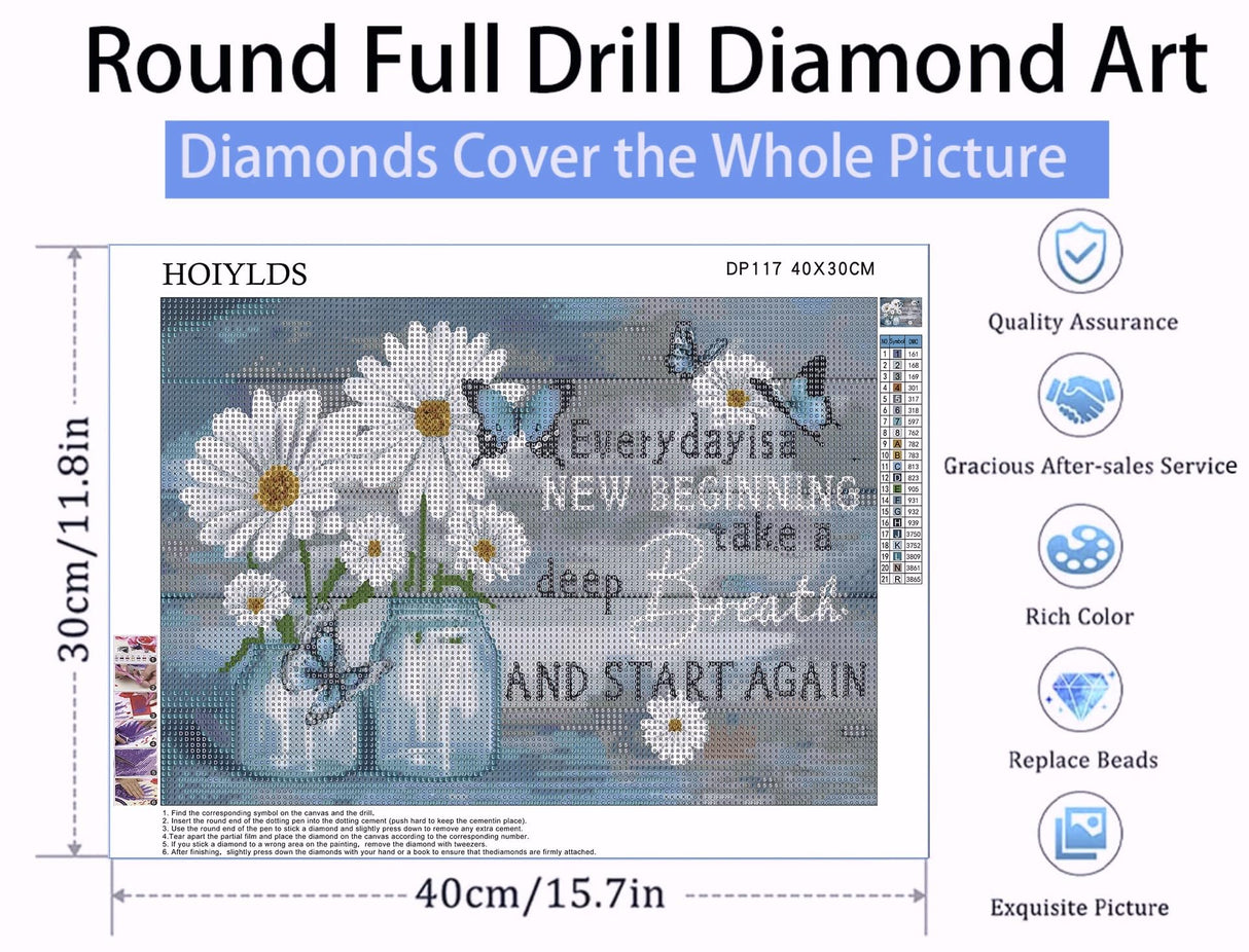 Diamond Painting Kits for Adults - Daisy Diamond Art Kits for Adults Beginner, Inspirational DIY Full Drill Diamond Dots Paintings with Diamonds 5D Gem Art and Crafts Home Wall Decor 16x12inch HOIYLDS