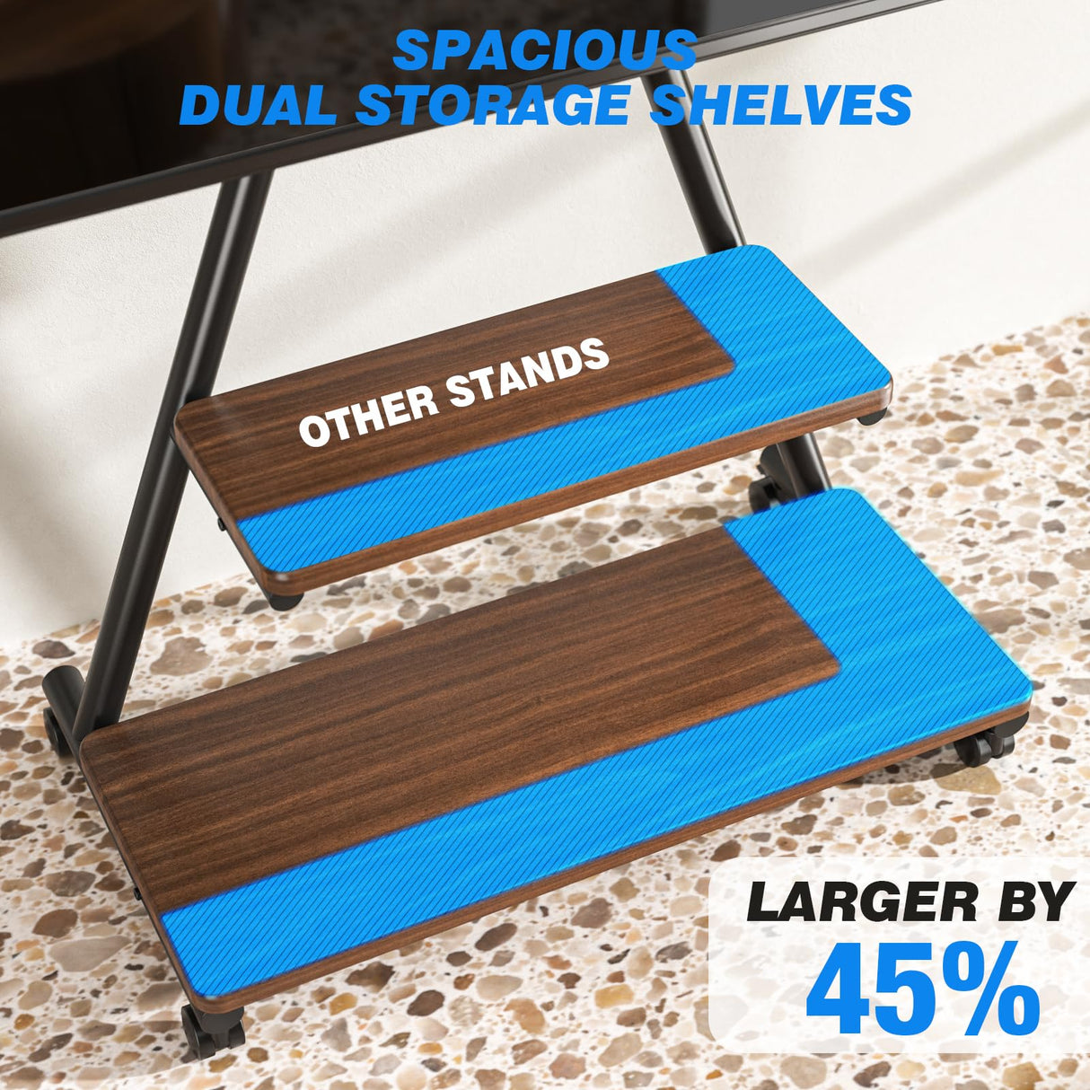 Rfiver Heavy Duty Rolling TV Stand for 43-80 Inch TVs up to 150lbs, Mobile TV Cart on Wheels with Dual Storage Shelves, Outdoor TV Stand with Tilt & Swivel Adjustment for Optimal Viewing Angles Rfiver