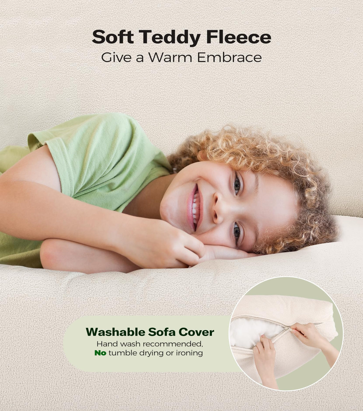 Welzona 83" Sofa Couch, Comfy L Shaped Couch with Storage Ottoman, Teddy Couches for Living Room, Tool-Free Loveseat Sofa, All-Wood Sofas for Living Room, Small Couches 2 Pillow Included, Beige Welzona