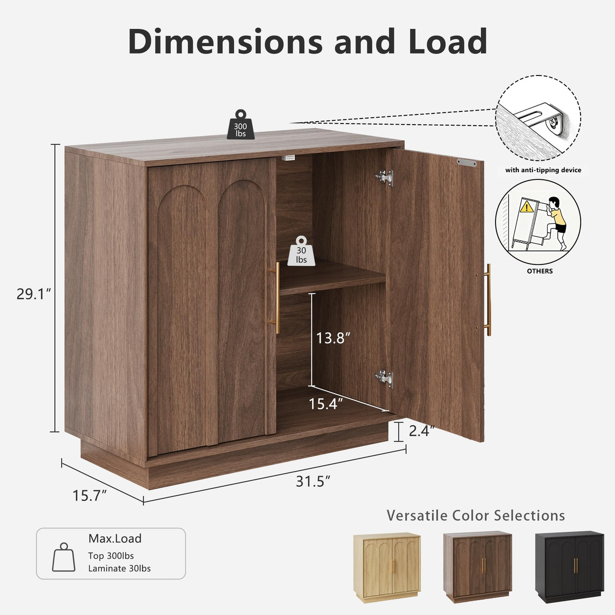 FORTUNETEC Sideboard Buffet Cabinet with Storage, Mid Century Modern Accent Cabinet with Arched Doors, Modular Media Console, Minimalist Credenza for Living Room Kitchen Dining Room Entryway, Walnut FORTUNETEC
