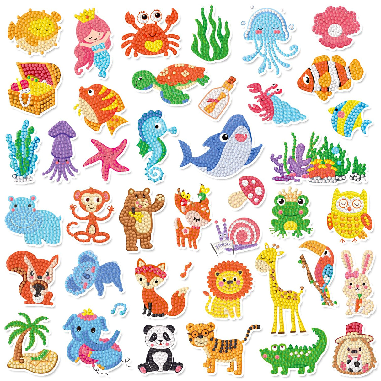 Labeol Diamond Art Kits for Kids Boys and Girls Ages 6-8-10-12 Easy to DIY Creative Diamond Art Sticker Craft by Numbers Kits for Kids and Adult Beginners (Jungle Animals) Labeol