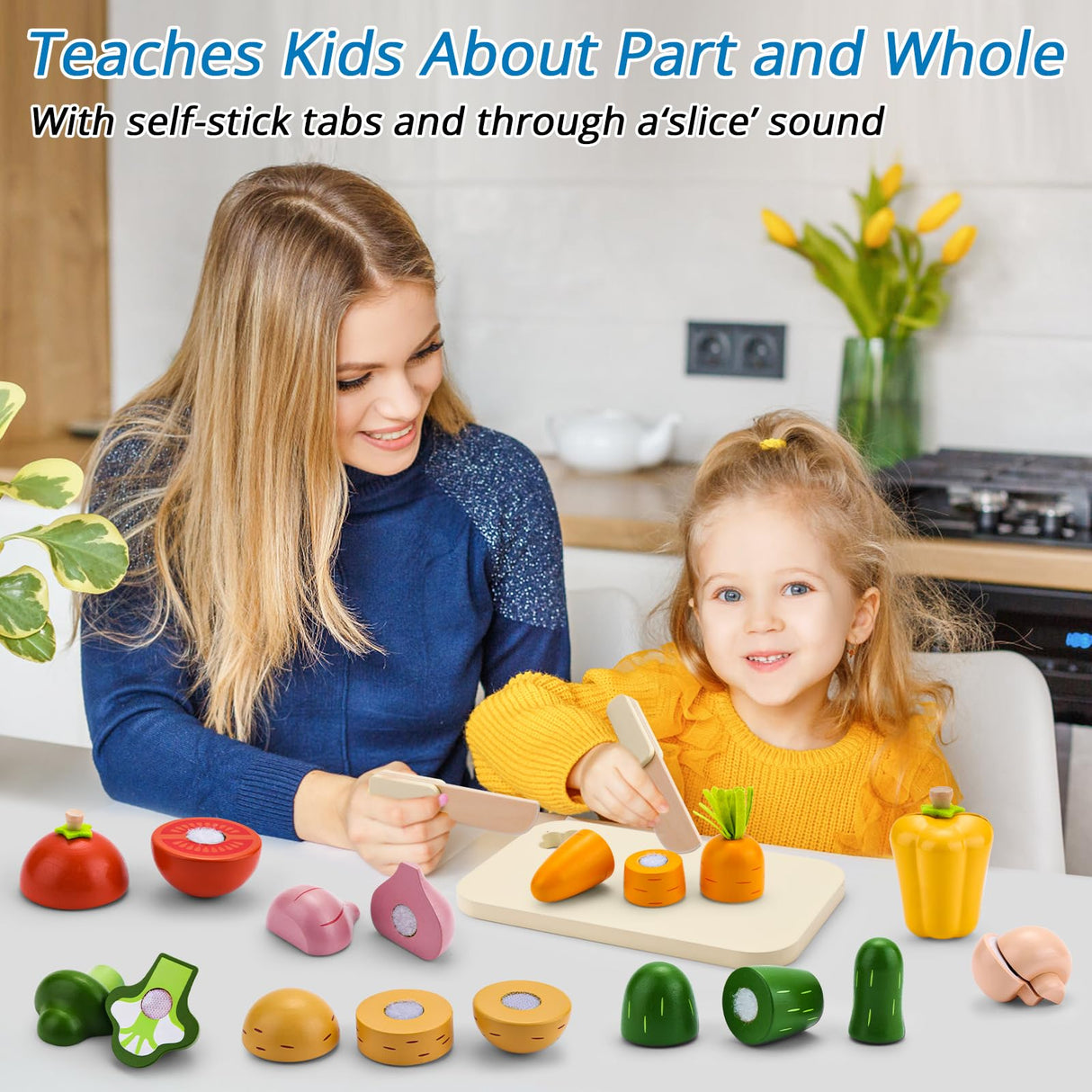 Cutting Vegetable Set - Wooden Play Food Kitchen Accessory, Multi - Pretend Play Accessories, Wooden Cutting Fruit Toys for Toddlers and Kids Ages 3+ umu