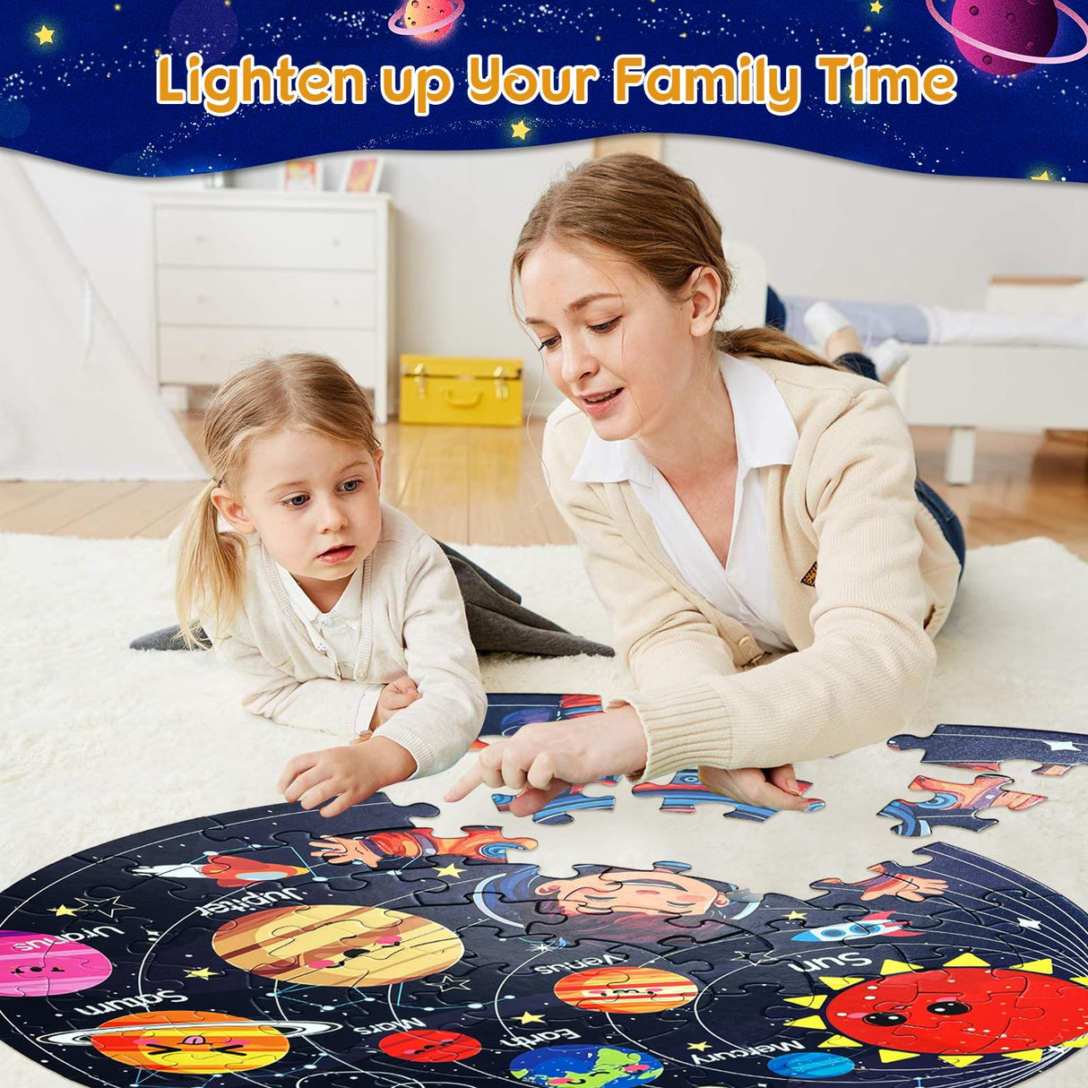 Hibility Puzzles for Kids Ages 4-6, 6-8, 3-5, Large 70 Piece Round Floor Jigsaw Puzzle Toys with Solar System Planets, Education Kids Puzzles Learning Gift for Christmas Hibility