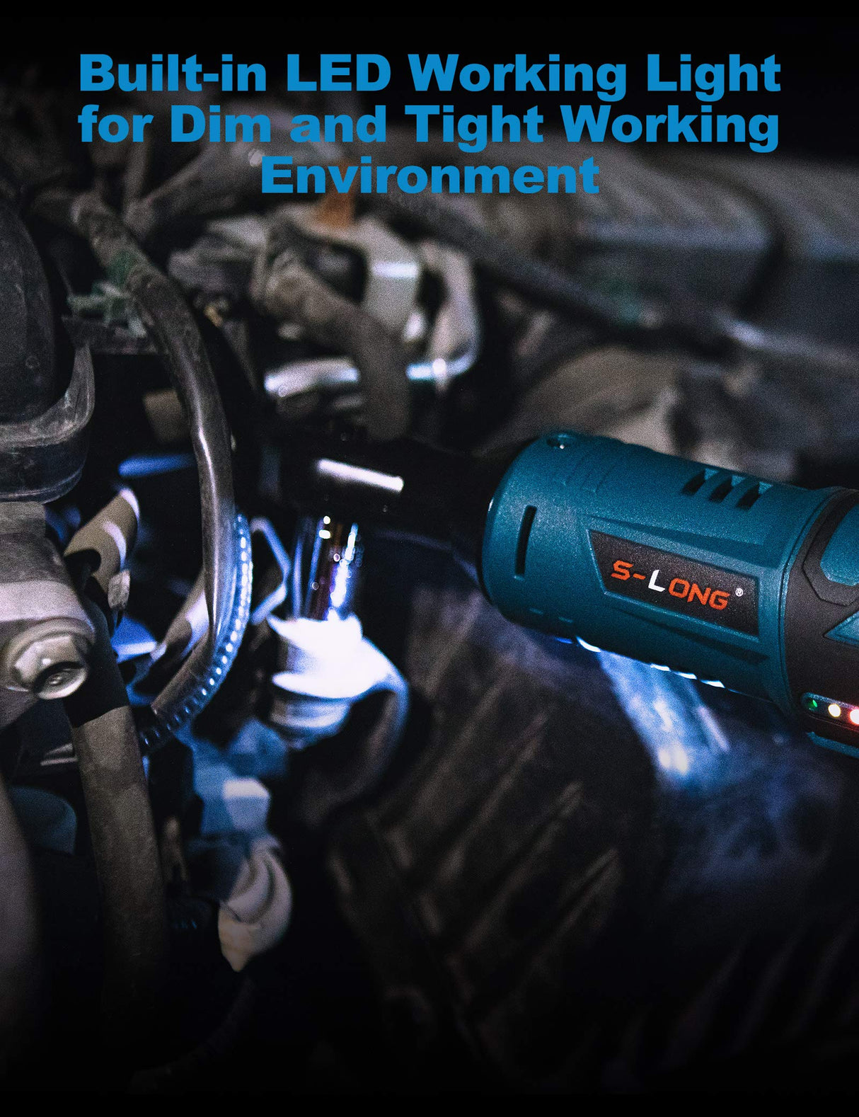 S-LONG Cordless Ratchet Wrench Set, 3/8" 400 RPM 12V Power Electric Ratchet Driver with 12 Sockets, Two 2000mAh Lithium-Ion Batteries and 60-Min Fast Charge S-LONG