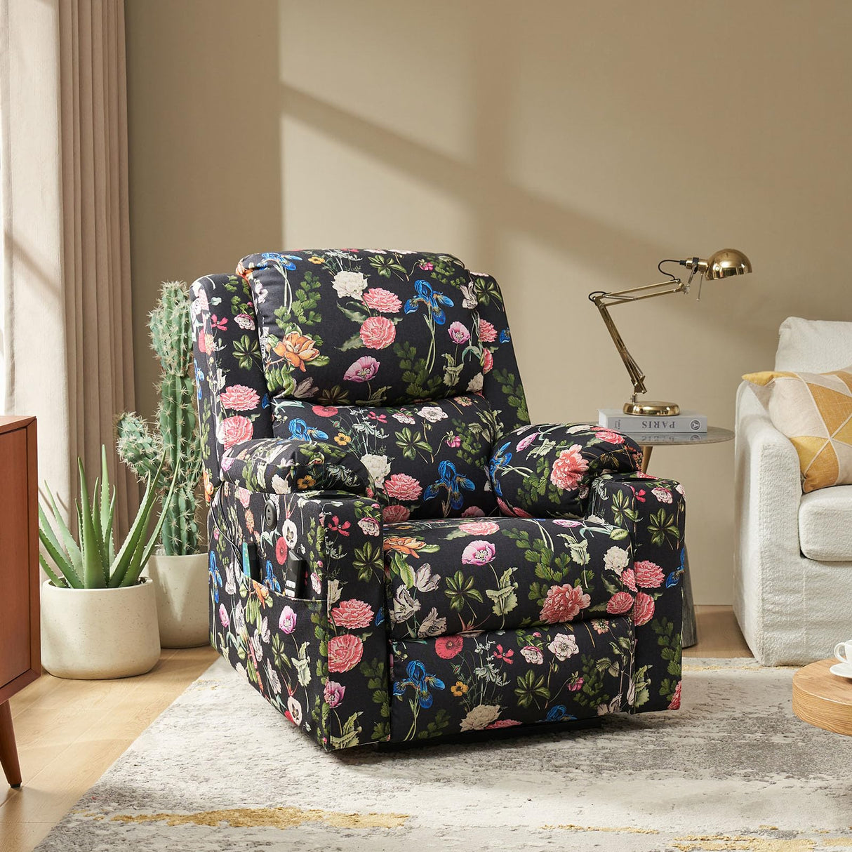 The support you need Lay Flat Dual Motor Power Lift Recliner Chair with Massage and Heat for Elderly, Floral Pattern Lift Chair with USB Ports, Cup Holders, Side Pockets, Black The support you need