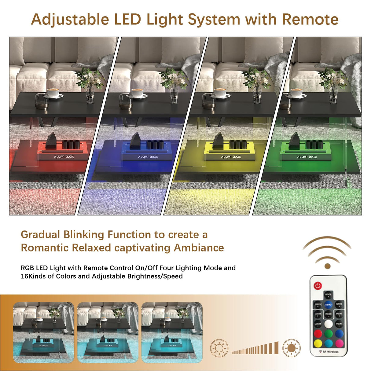 HedoAjim 24" Acrylic Coffee Table with Black Wood Tabletop, Minimalist Stylish Modern Square Center Table for Living Room,Led Living Room Table with Storage Shelf & Acrylic Frame for Small Space HedoAjim