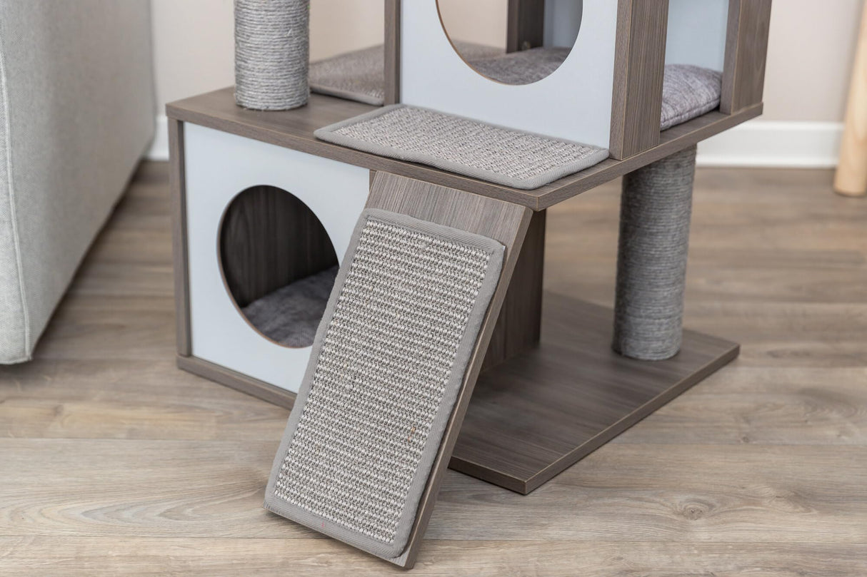 TRIXIE Mali 34-in Cat Tree, Modern Wood Cat Tower, Sisal Scratching Posts & Pads, 2 Condos, Sisal Ramp, Cozy Bed TRIXIE