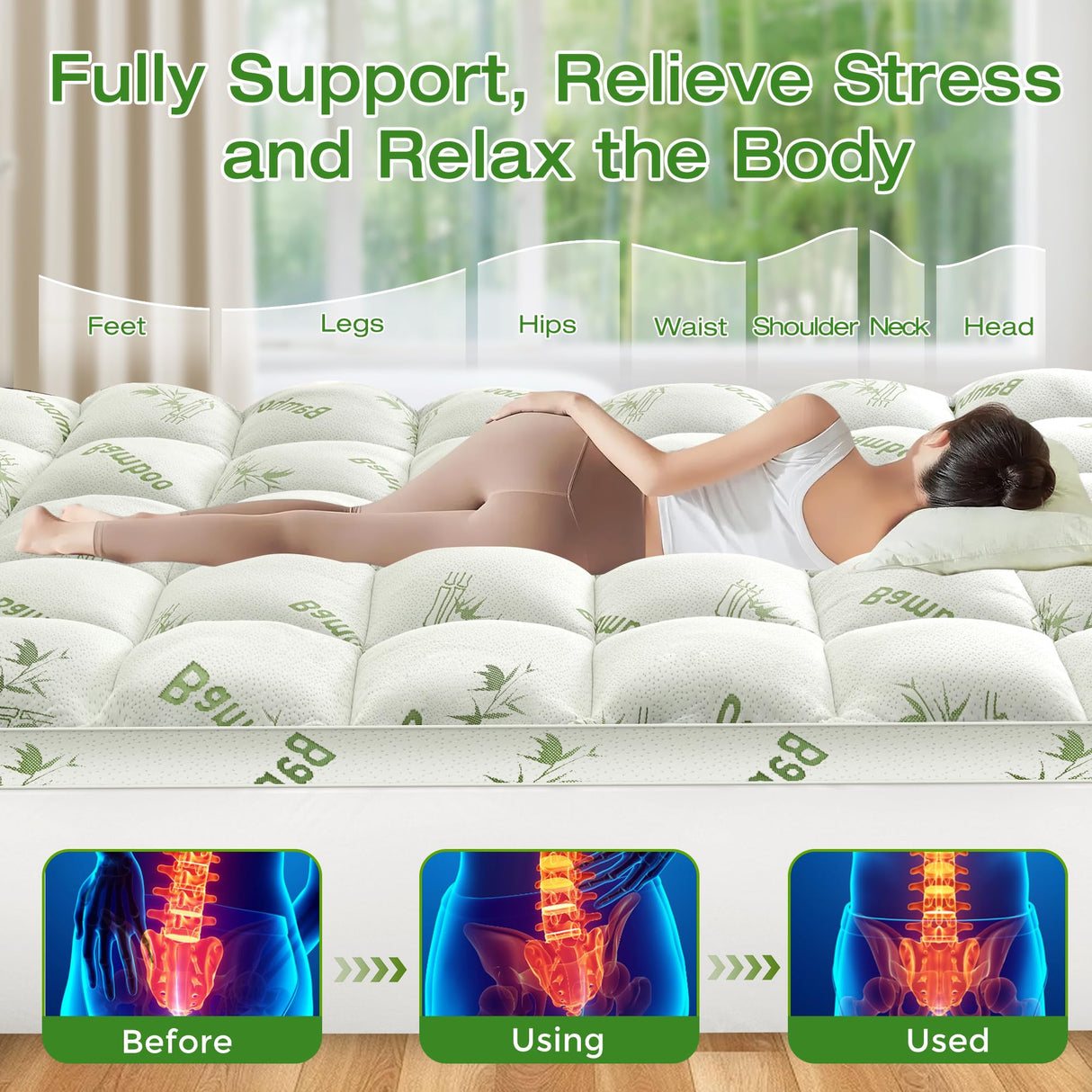 Easthome Mattress Topper Twin Size Viscose Derived from Bamboo, Thick Soft Pillow Top Mattress Pad Cover for Back Pain, Mattress Protector with 8-21 Inch Deep Pocket, White Easthome