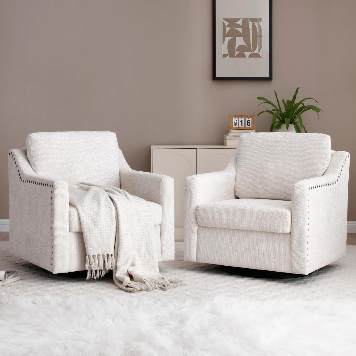 Oversized Swivel Accent Chair,Chenille Fabric Large Comfy Reading Chairs,Mid Century Modern Living Room Chair,Wide Arm Chair with Thick Soft Cushion,Single Sofa Chair for Living Room,Bedroom Wunlerlant