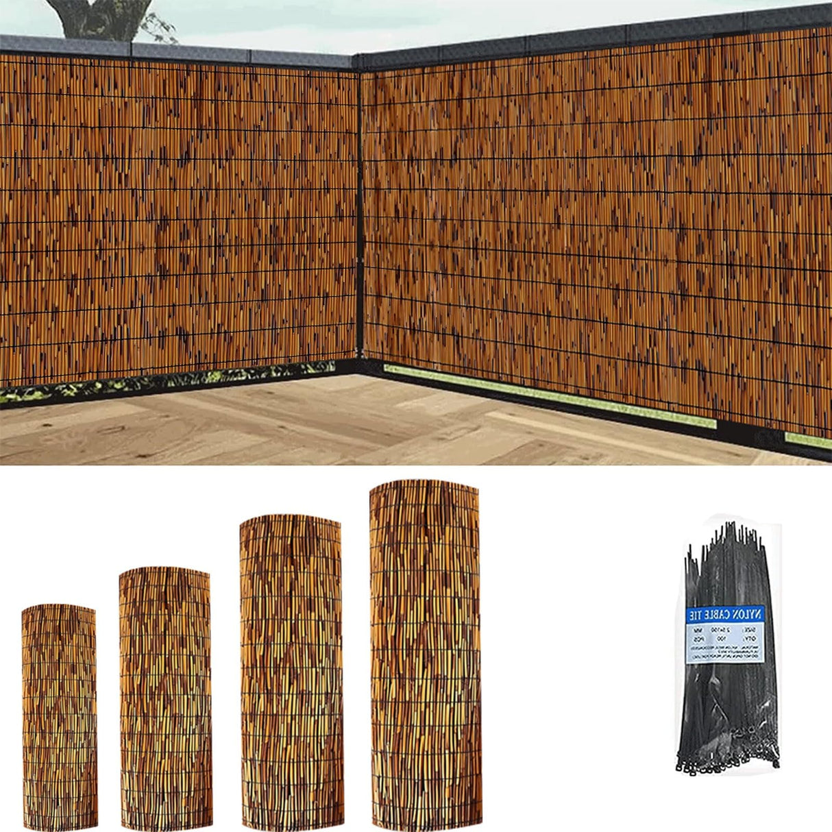 Natural Reed Fencing,Decorative Bamboo Fencing 2ft 3ft 4ft 5ft 6ft High Roll Reed Screen Curtain Balcony Reed Fence Roll for Outdoor Backyard Patio, Decorative Fence,Privacy Screen(91x305cm(3x10ft)) ZMNXAS