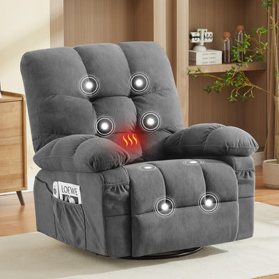 MAHOMICO Swivel Rocker Recliner Chair with Vibration Massage and Heat for Living Room with Rocking Function and Side Pocket, USB Charge Port,Nursery