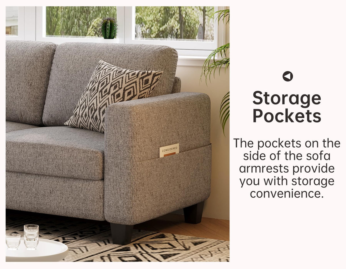 Woyomeub Sectional Sofas Couches for Living Room 3 Seater L Shaped Couch with Storage Ottoman 78" Modern Linen Fabric Brown Sofa for Apartment, Studio, Office, Small Space Woyomeub