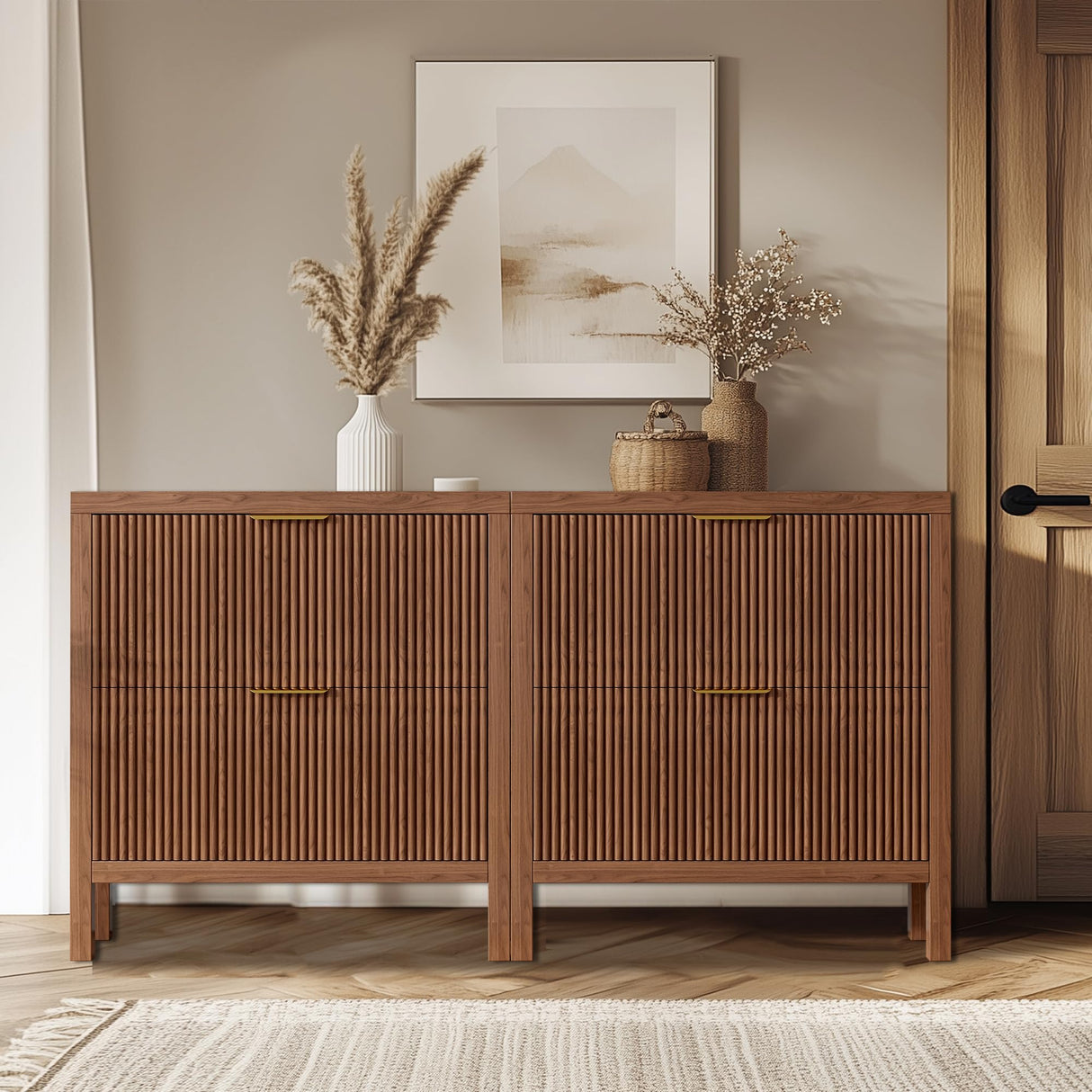 Vudanfe Modern 2-Tier Flip Drawer Shoe Cabinet, Freestanding Hidden Slim Narrow Shoe Rack Cabinet, Wooden Large Capacity Shoe Storage Cabinet Shoe Organizer, for Entryway, Hallway, Walnut X2 Vudanfe