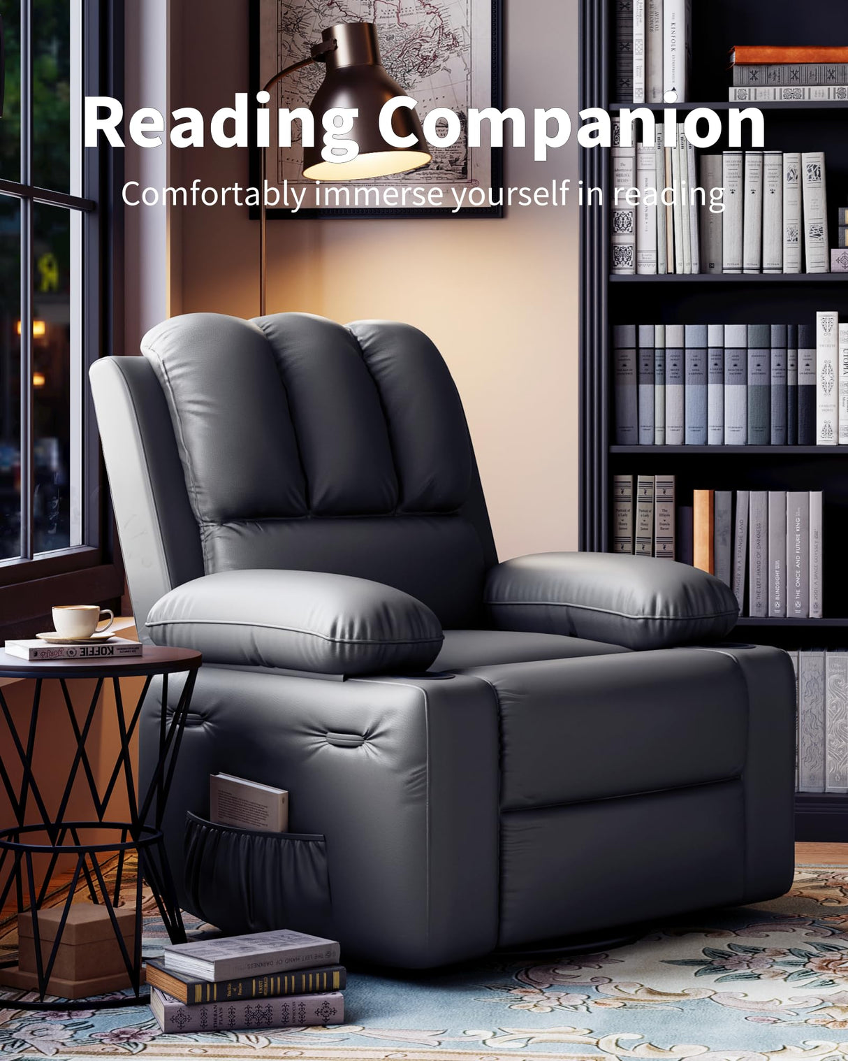 Manual Recliner Chair Sofa, Oversized PU Leather Recliner, Comfy Armchair for Living Room or Bedroom, Grey Reclining Chair, Leather Recliner Chair for Adults, Gaming Sofa Chair GarveeLife