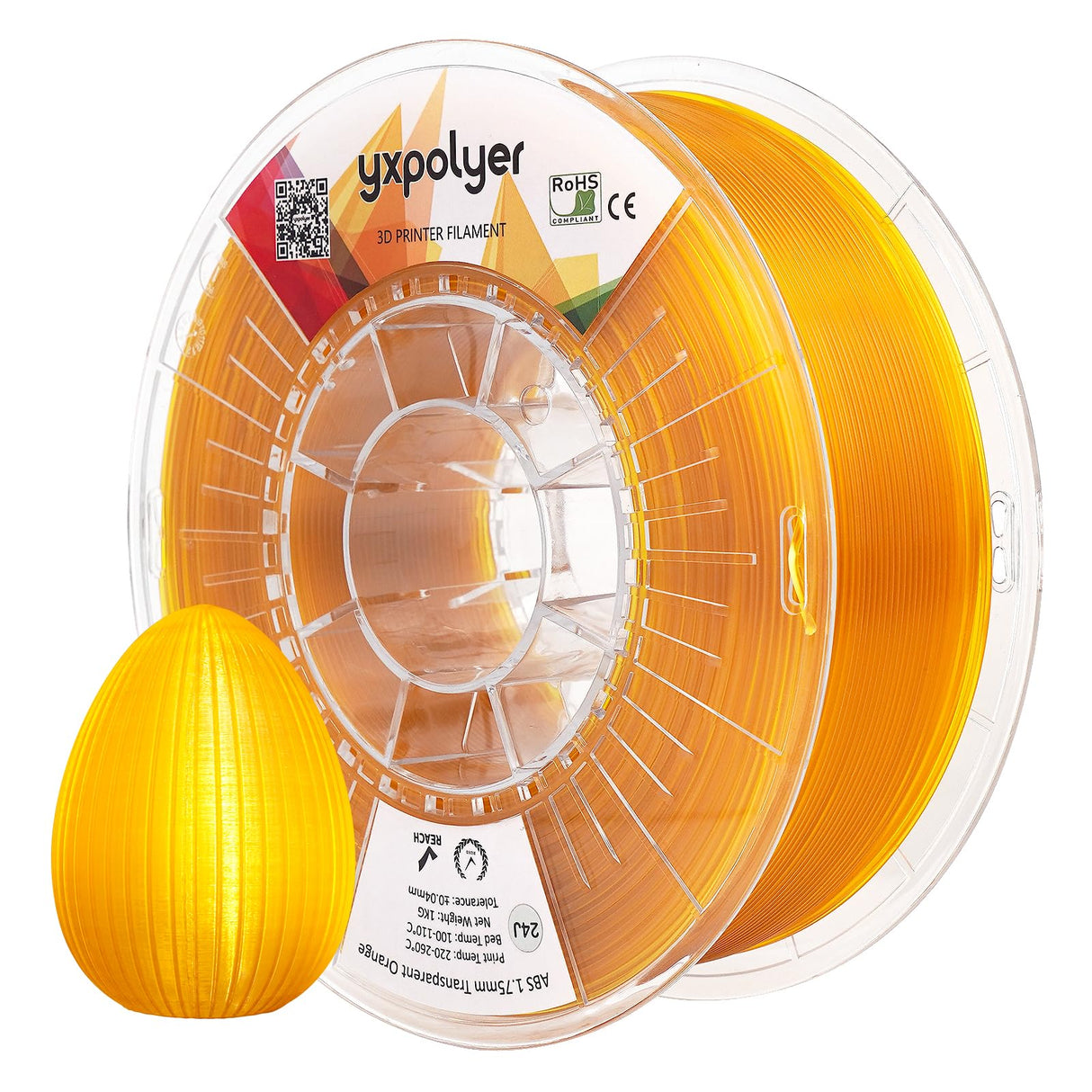 3D Printer Filament ABS Filament ABS+ ABS Pro ABS Plus 3D Printing Filament 1.75mm 1kg 2.2lbs, Transparent Orange yxpolyer