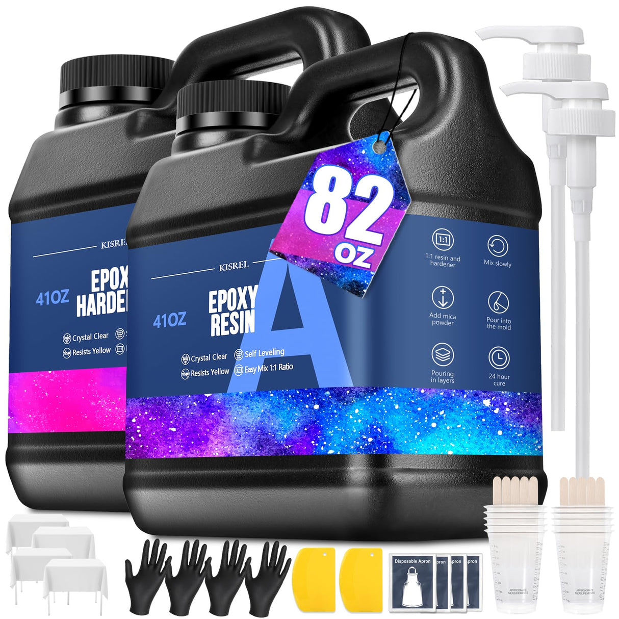 KISREL Epoxy Resin 82OZ - Crystal Clear Epoxy Resin Kit - No Yellowing No Bubble Art Resin Casting Resin for Art Crafts, Jewelry Making, Wood & Resin Molds(41OZ x 2) KISREL