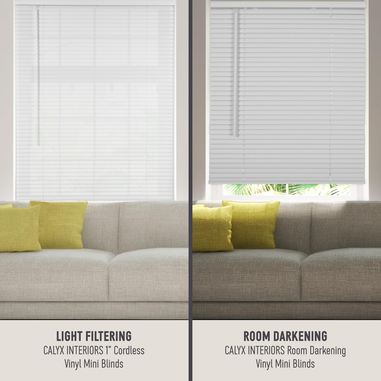 CALYX INTERIORS Room Darkening Vinyl Mini Blinds, Cordless, 1" Slat, 35" W x 60" H, White Calyx Interiors