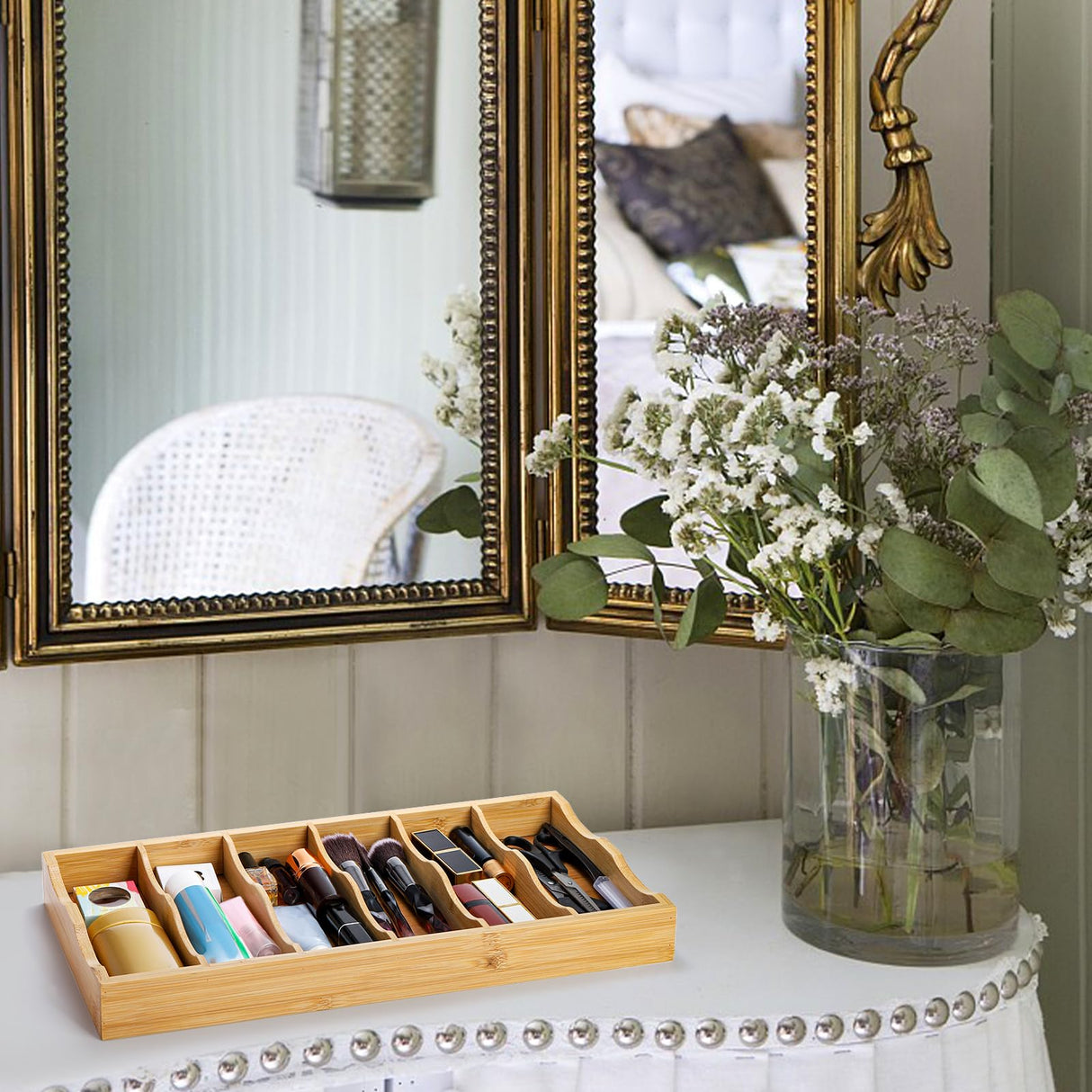 SOUJOY 3 Pack Bamboo Sunglasses Organizer Tray, 6 Slot Eyeglasses Display Case, Stackable Eyewear Storage Case for Sunglasses, Fashion Eye Wear, Protective Glasses SOUJOY