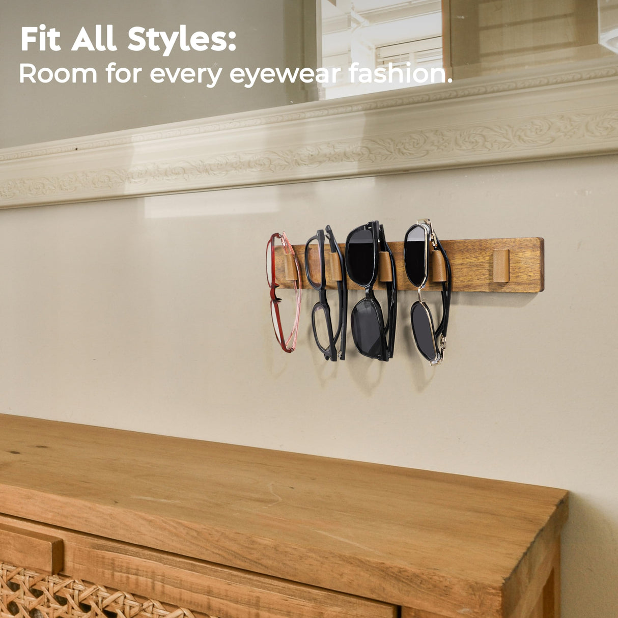 Spaceneat Sunglass Holder for Wall - Keep Your Eyewear Safe & Secure - Eyeglass Organizer for Multiple Glasses Display, Hanging Sunglasses Storage Stand, Reading Glasses Holder Rack - Walnut, 5 Slot Spaceneat