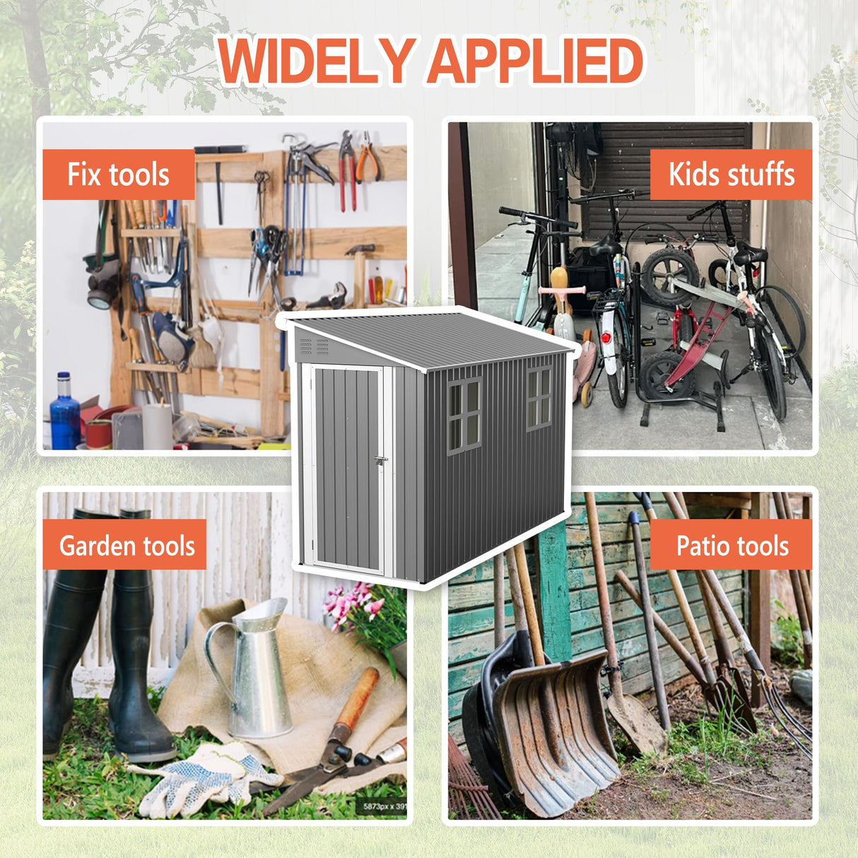 4x10 Ft Outdoor Heavy-Duty Shed, Metal Lean to Shed with Floor Kit and 2 Windows for Tools, Bikes, Patio Equipment, with Left/Right Door Options LZBEITEM