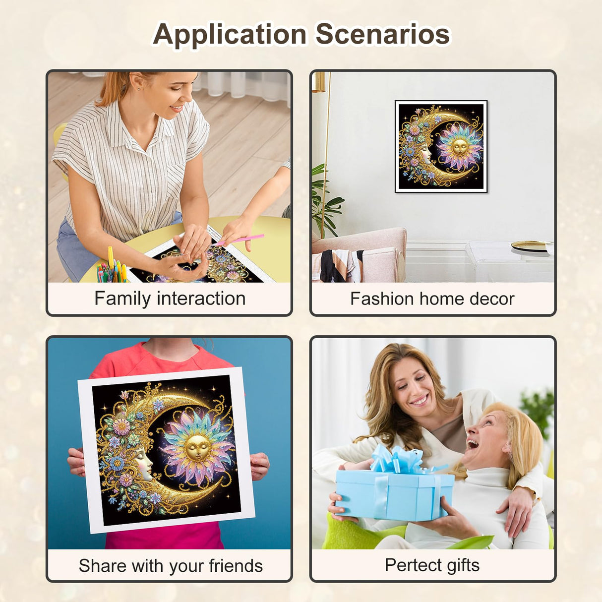 Stalente Diamond Painting Kits for Adults Sun and Moon, 5D Special Shape Diamond Art Kits for Beginners, Crystal Rhinestones Diamond Painting for Home Wall Decoration Gift 12×12inch Stalente