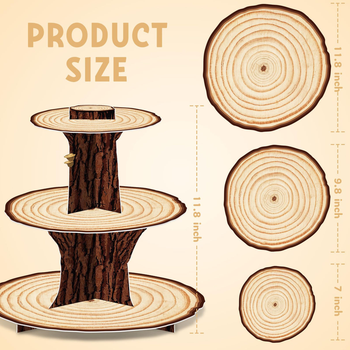 Wooden Cupcake Stand Decoration 3 Tier Western Party Cake Holder Woodland Baby Shower Rustic Wood Cupcake Stand Decor for Camping Birthday Party Woodland Animals Hunting Forest Safari Party Supplies Ben Louis